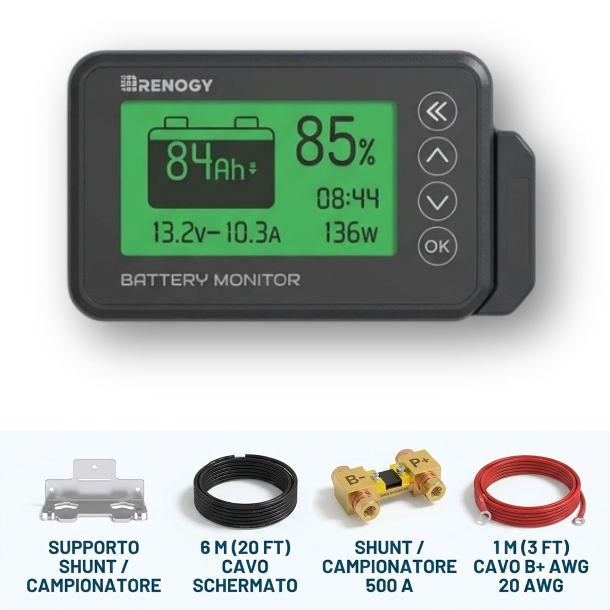Renogy monitor batteria RBM500 pezzi elementi inclusi