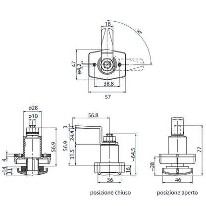 Zadi serratura push esagonale disegno tecnico misure