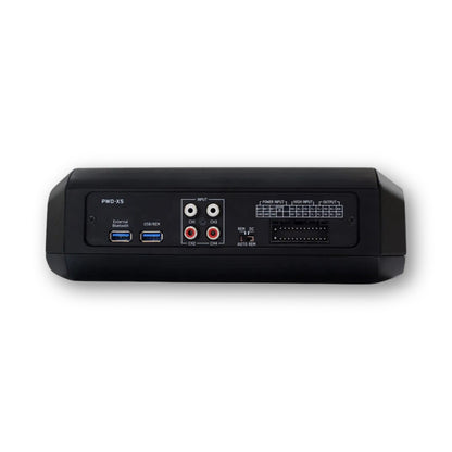 Pannello del PWD-X5 con ingressi RCA, connettore alto livello e prese USB