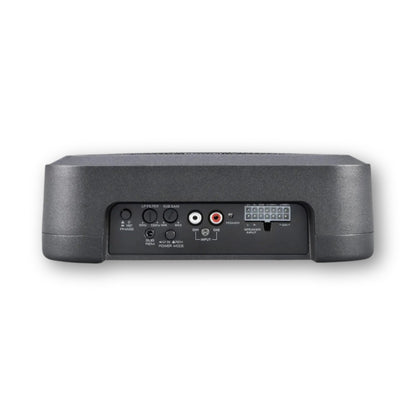 Pannello laterale del subwoofer Alpine con ingressi e regolazioni