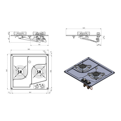 Disegno con le misure del piano cottura CAN PC1322