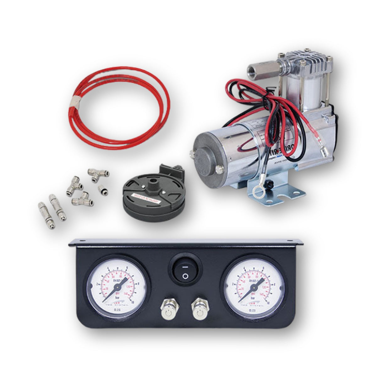 Drive-Rite, kit compressore con centralina a manometro doppio, tubi e raccordi