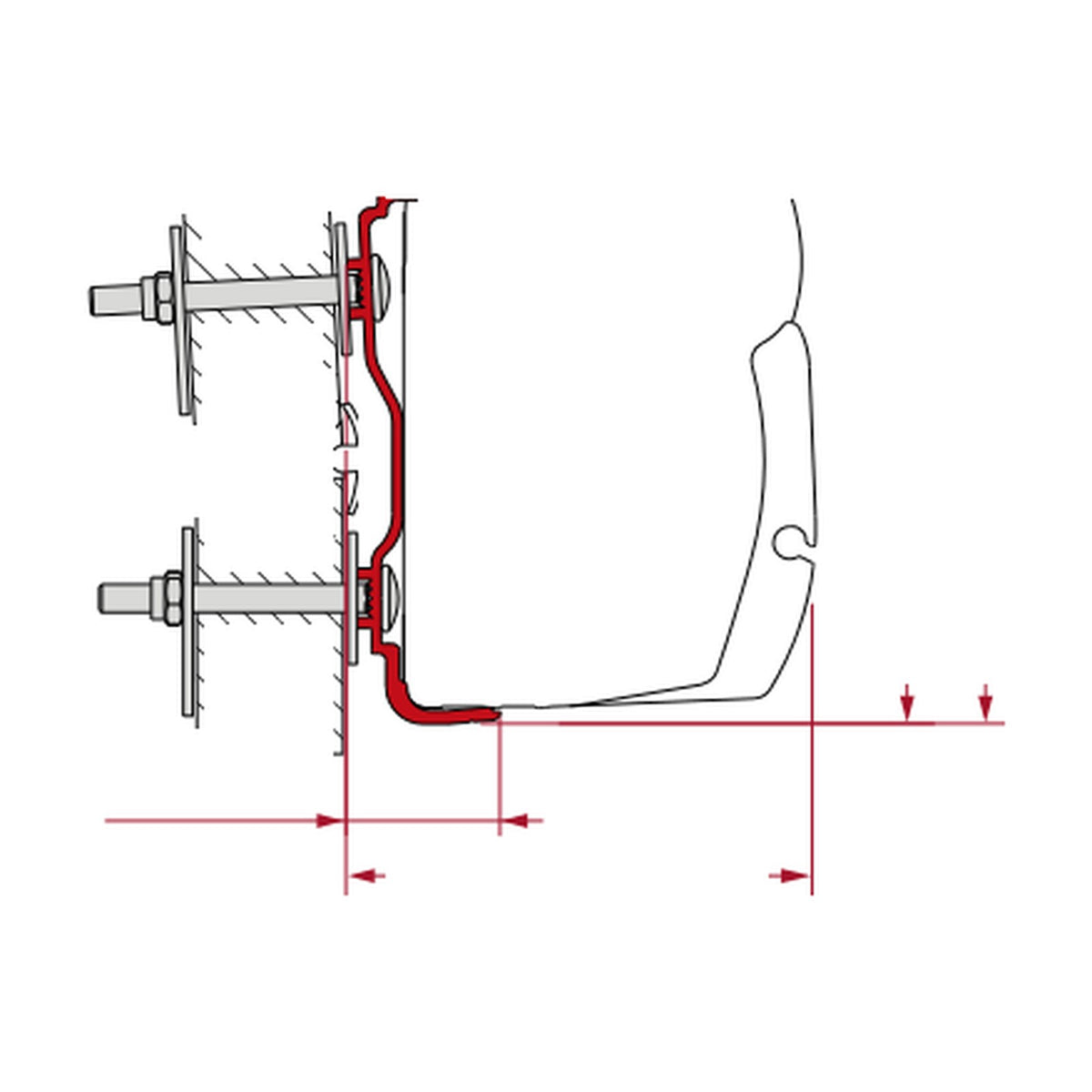 Fiamma Adapter Hymer dal 2016, tendalino F45 a parete: disegno di montaggio