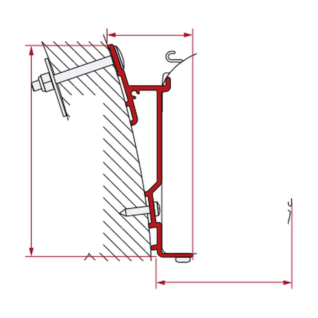 Fiamma Adapter Wingamm Oasi, tendalino F45: disegno di montaggio