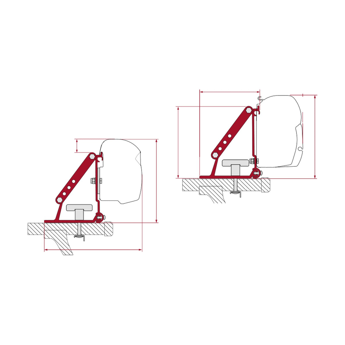Fiamma Kit Auto, tendalino su barre portapacchi: disegno di montaggio