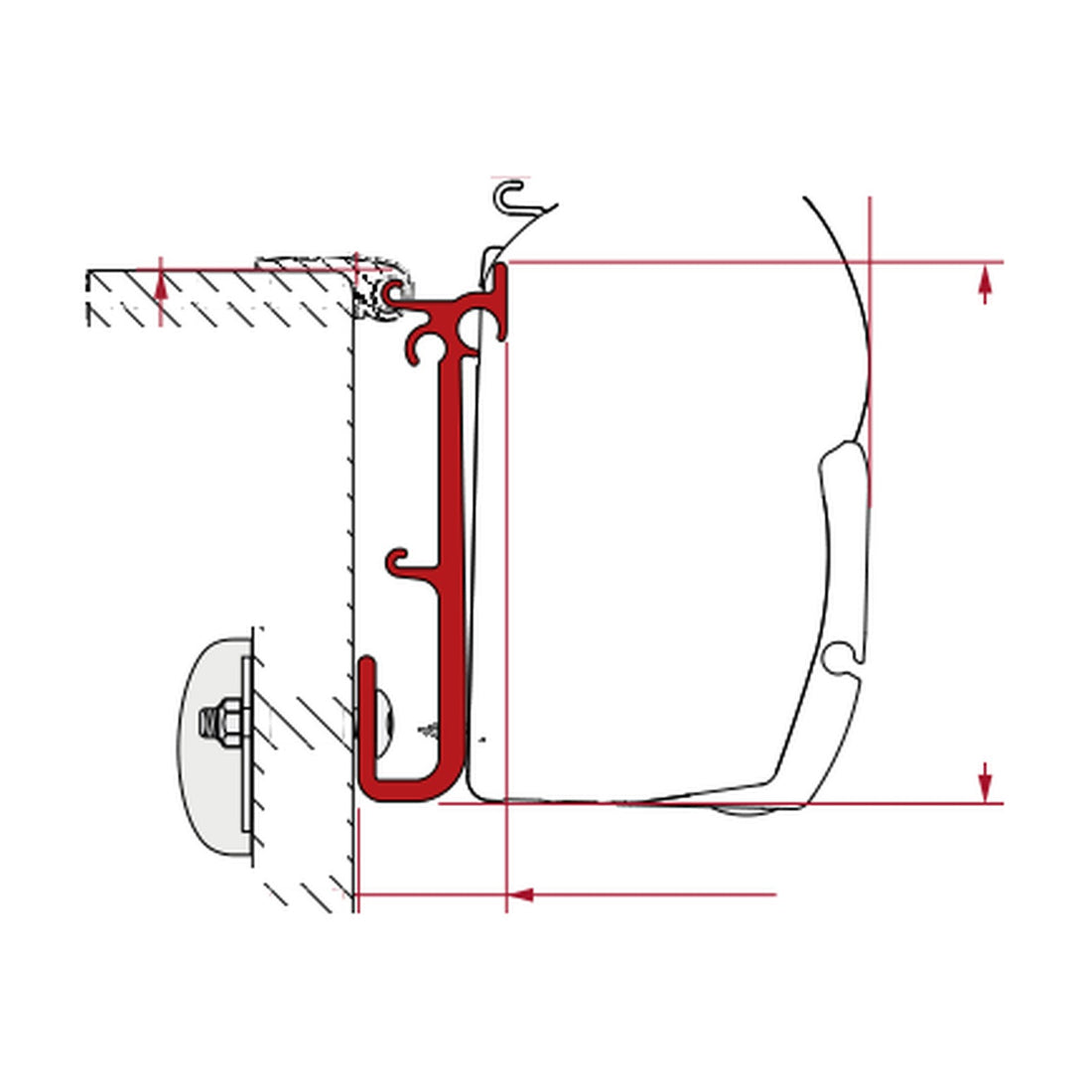 Fiamma Kit Caravan, staffe tendalino F45 per roulotte: disegno di montaggio
