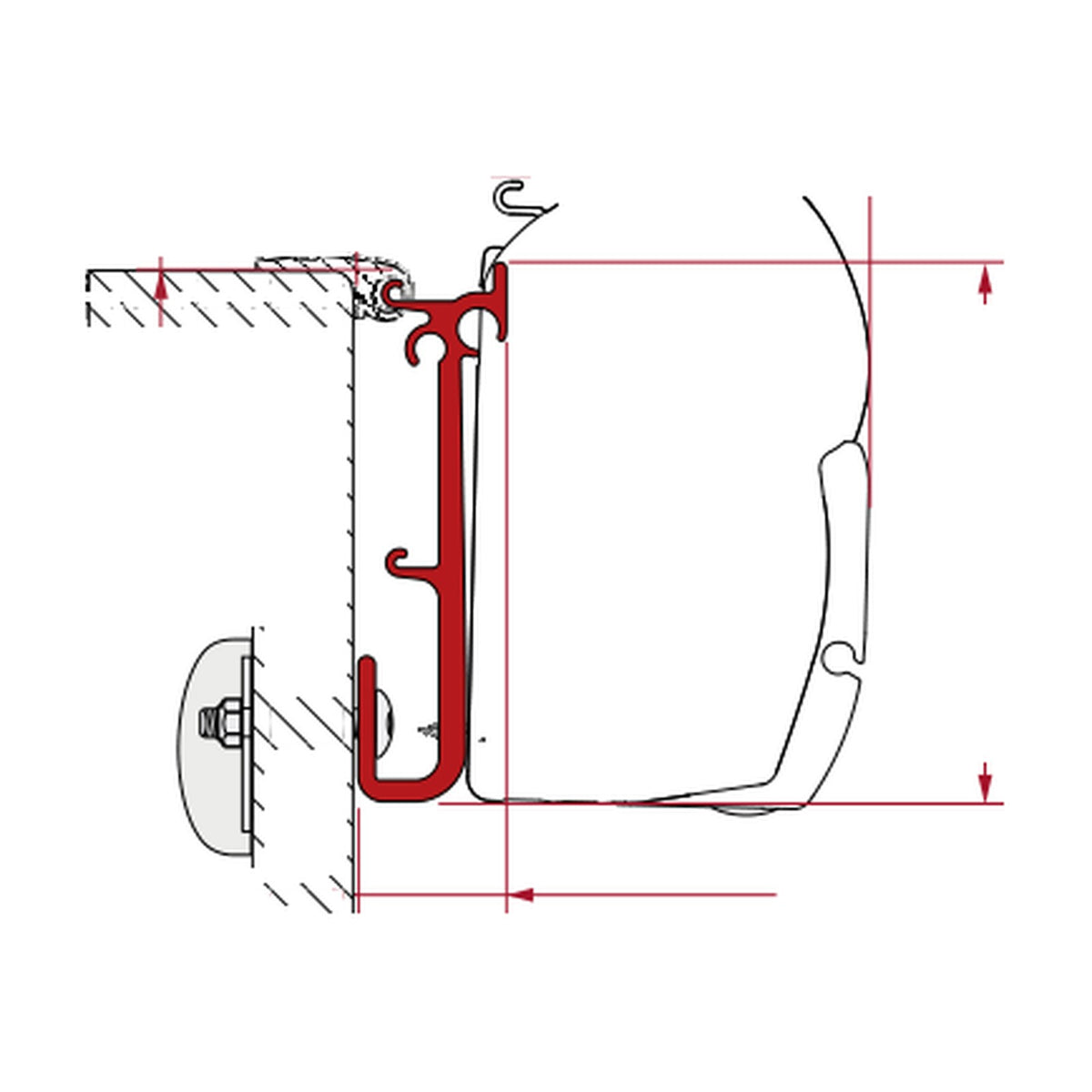 Fiamma Kit Caravan, staffe tendalino F45 per roulotte: disegno di montaggio