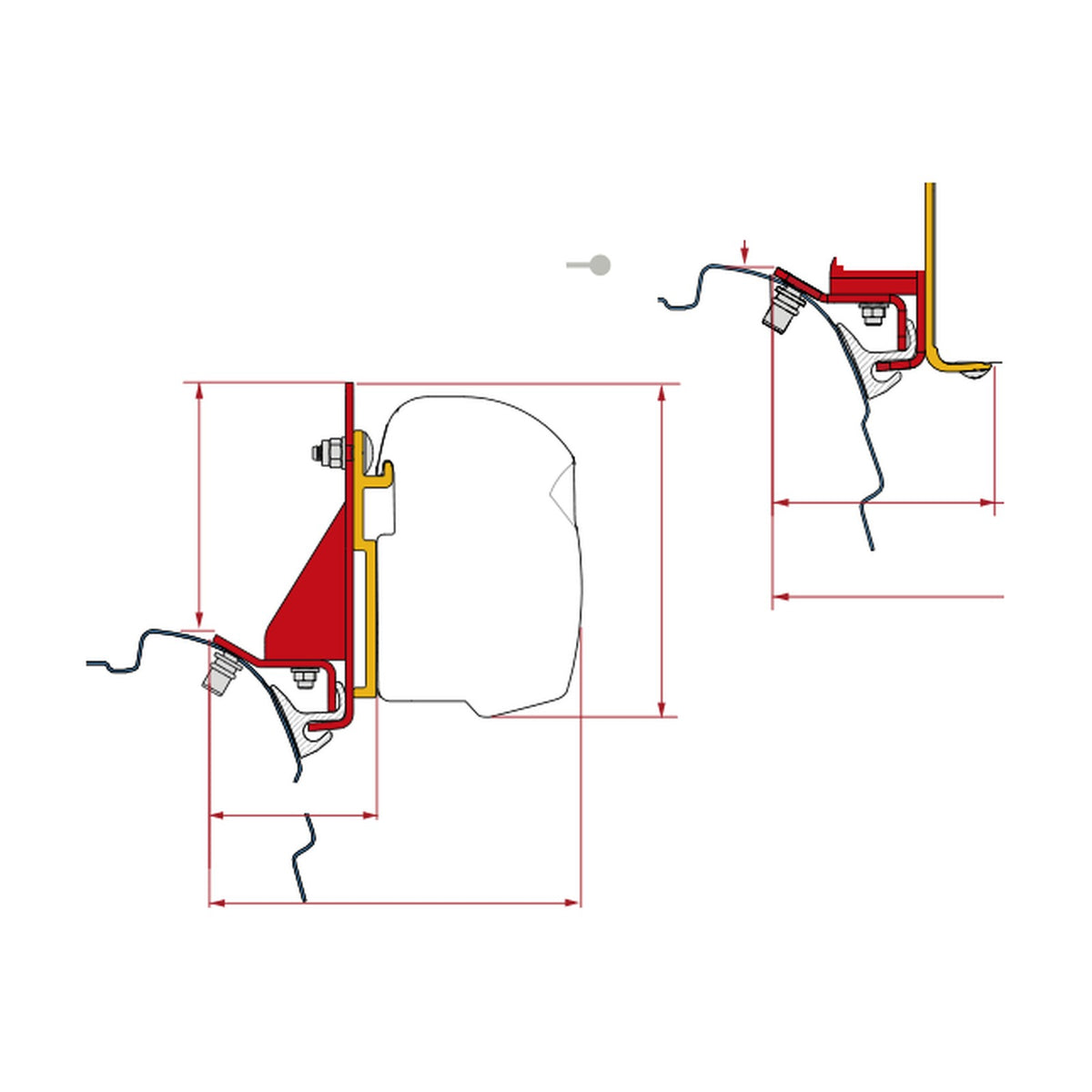 Fiamma Kit Combi Rail Bracket, vW T5 T6 Brandrup: disegno di montaggio
