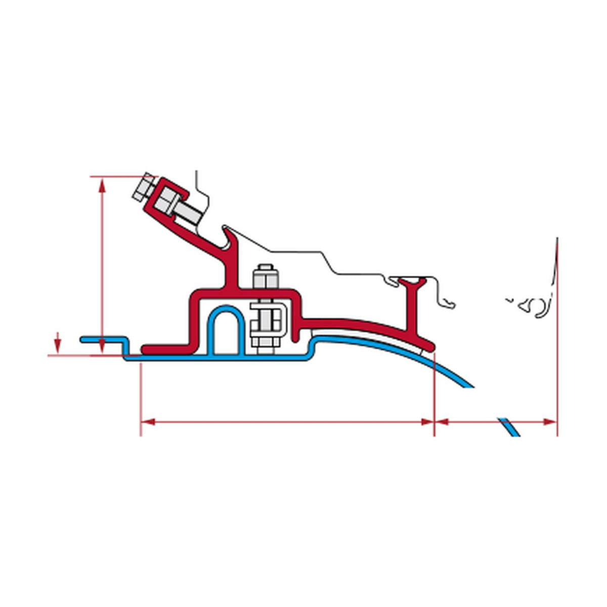 Fiamma Kit Ducato H2 1994-2006, tendalino F80 a tetto: disegno di montaggio