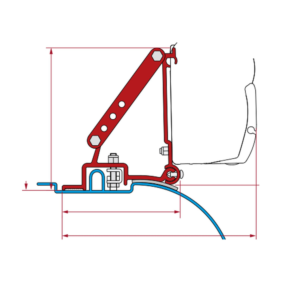 Fiamma Kit Ducato H2, staffe tendalino F45S a parete, versione 1994-2006 l2/l3: disegno di montaggio