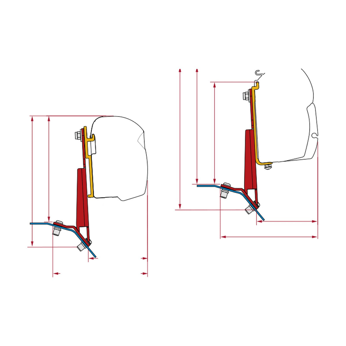 Fiamma Kit Ford Custom Lift Roof, staffe tendalino: disegno di montaggio