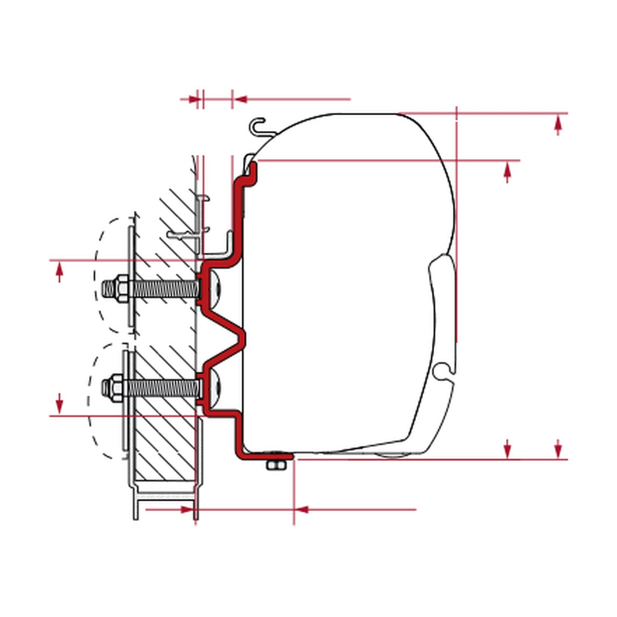 Fiamma Kit Hymercamp, staffe tendalino F45: disegno di montaggio