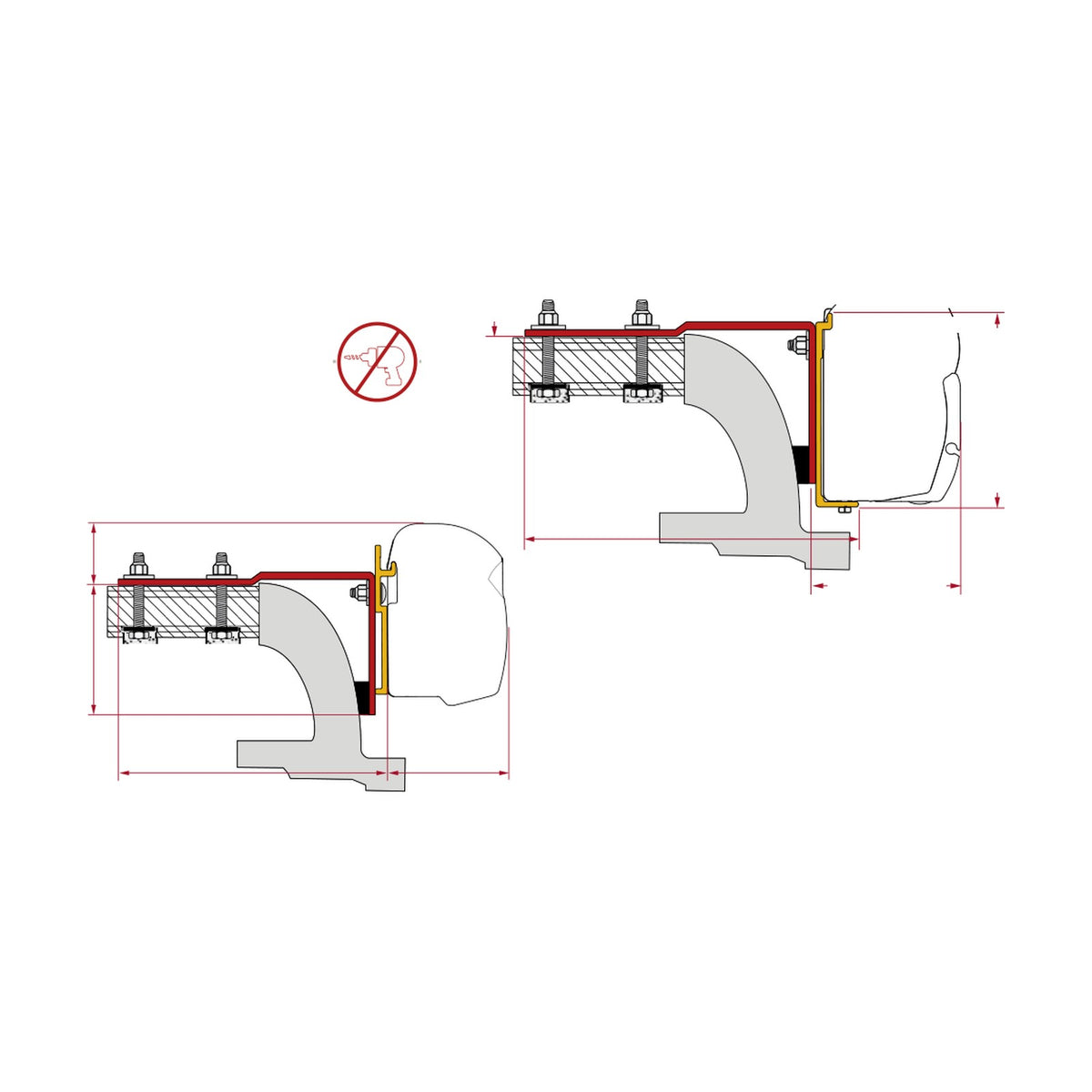 Fiamma Kit Mercedes Vito 1996-2003, staffe tendalino: disegno di montaggio