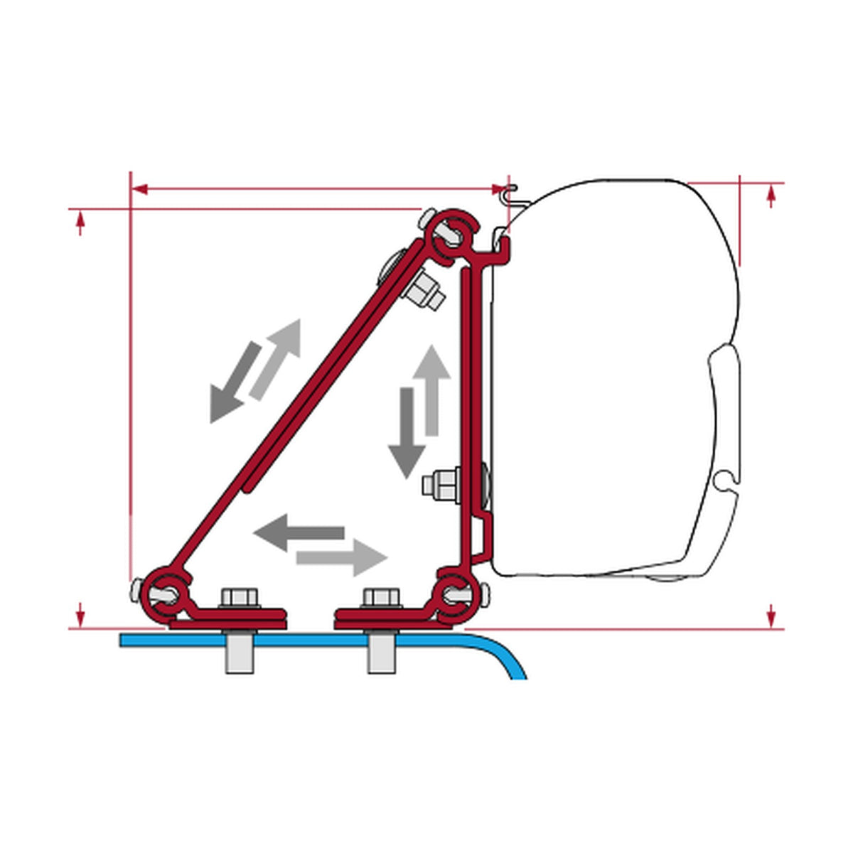 Fiamma Kit Multi, staffa modulare tendalino F45: disegno di montaggio