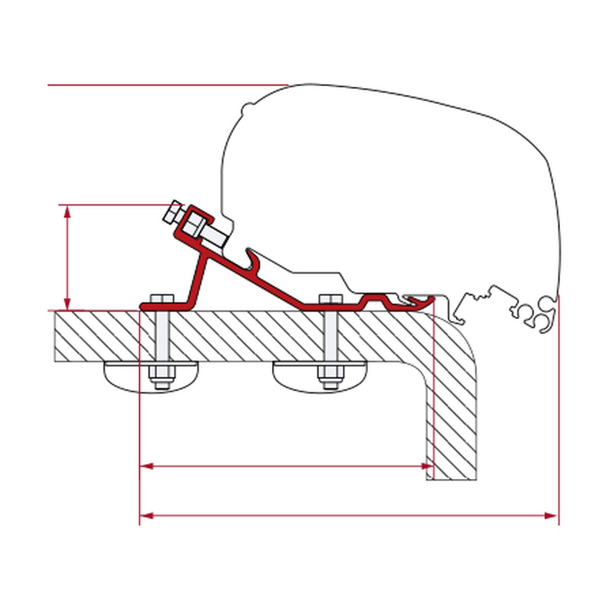 Fiamma Kit Standard F80, staffe tendalino a tetto: disegno di montaggio