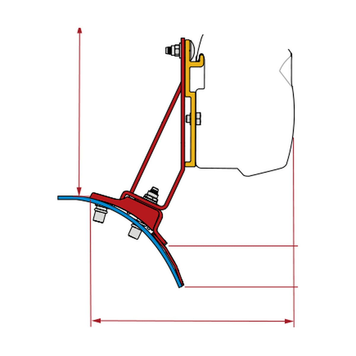 Fiamma Kit Stellantis Jumpy, Expert, Vivaro C, tendalino, versione f43 van: disegno di montaggio