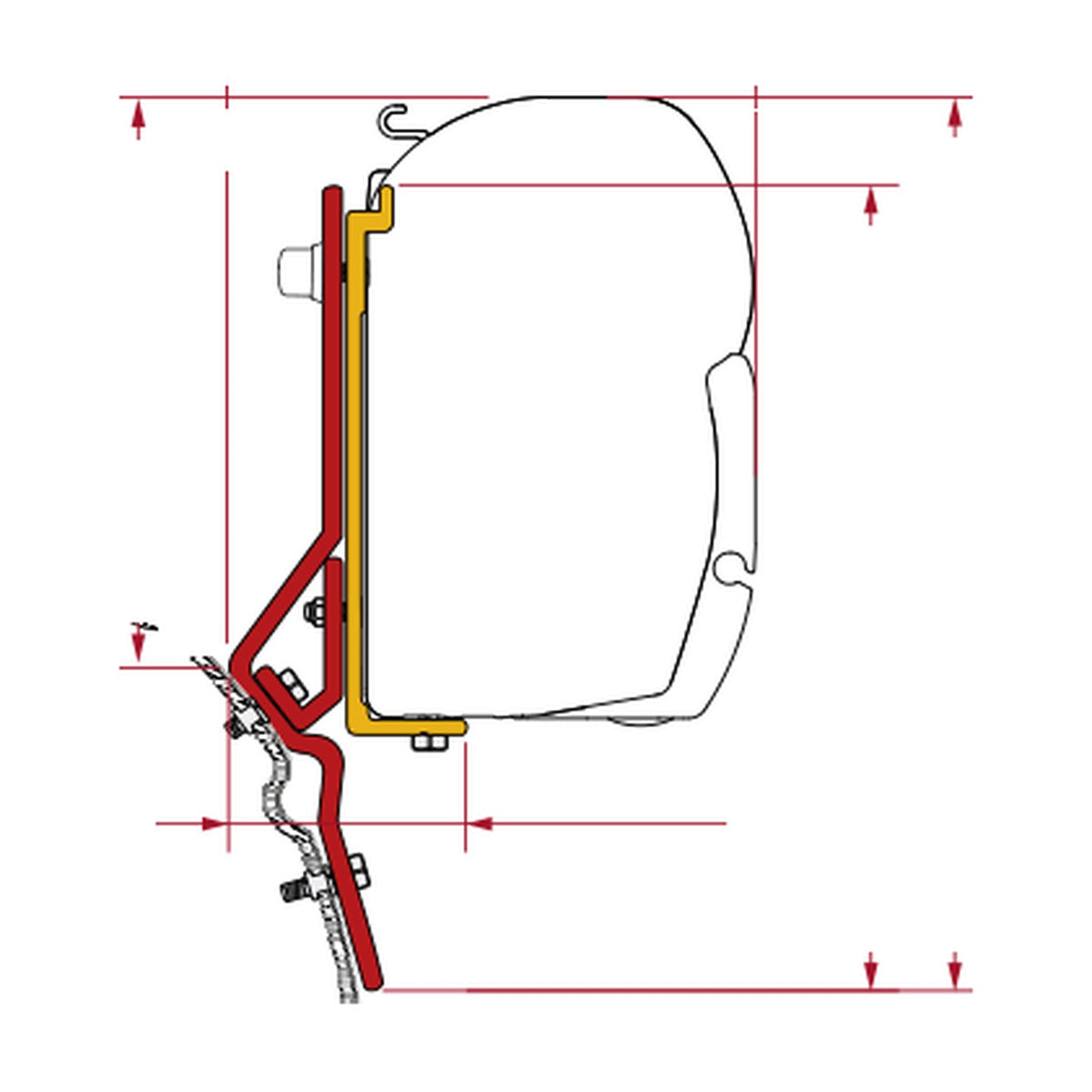 Fiamma Kit VW T4 e T4 Lift Roof, tendalino F45S: disegno di montaggio