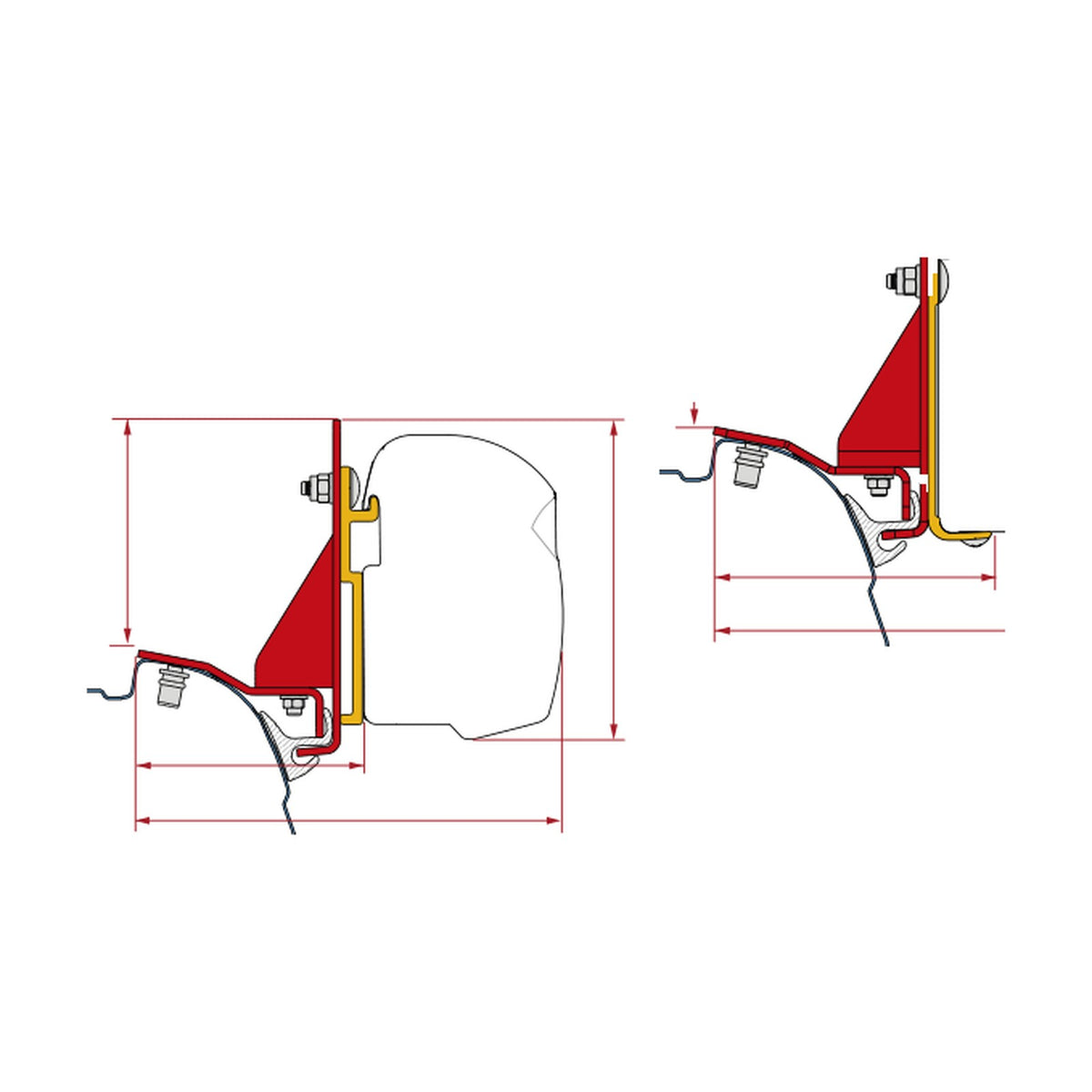 Fiamma Kit VW T5 T6 Multirail Reimo, tendalino: disegno di montaggio