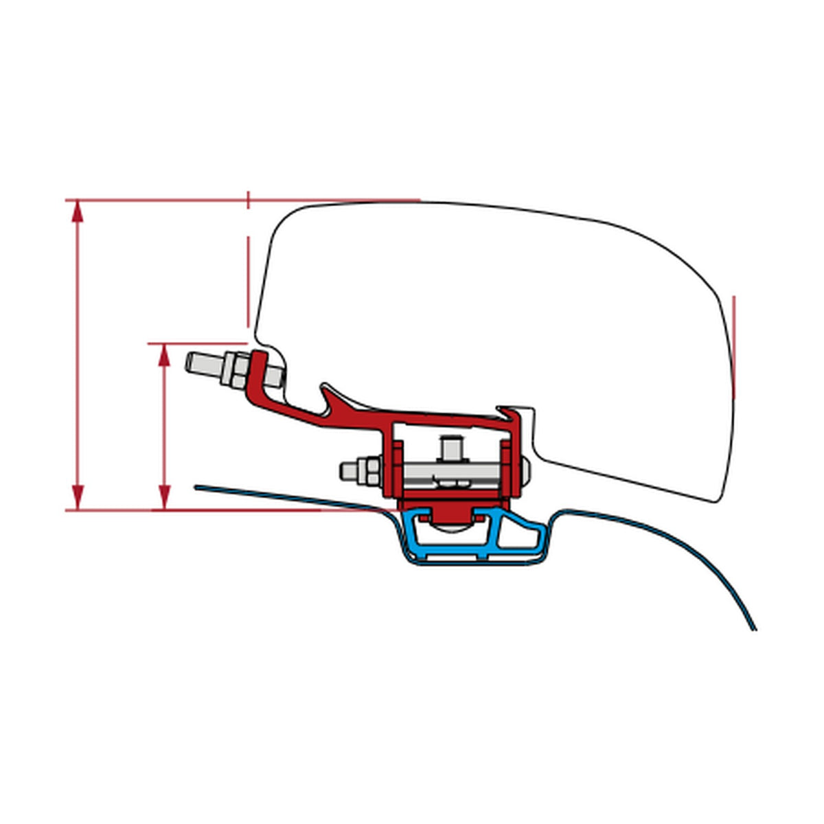 Fiamma Kit VW T5 T6, tendalino F40 Van a tetto, versione con canalina: disegno di montaggio