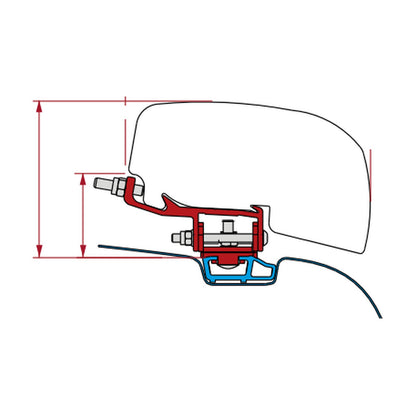 Fiamma Kit VW T5 T6, tendalino F40 Van a tetto, versione con canalina: disegno di montaggio