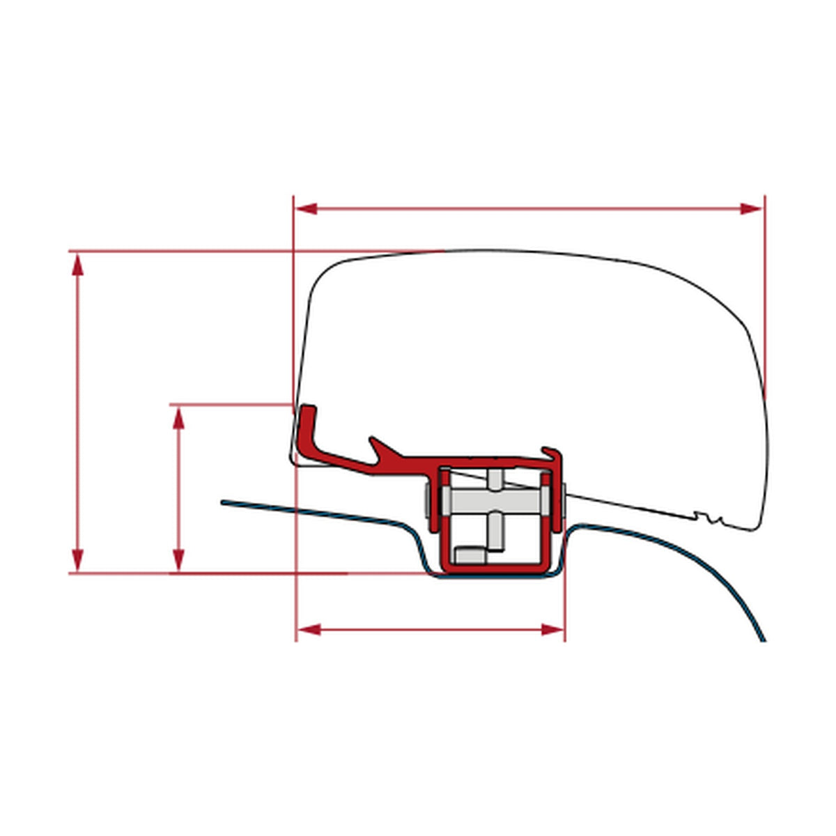Fiamma Kit VW T5 T6, tendalino F40 Van a tetto, versione senza canalina: disegno di montaggio