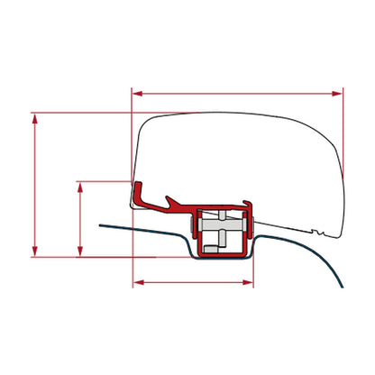 Fiamma Kit VW T5 T6, tendalino F40 Van a tetto, versione senza canalina: disegno di montaggio