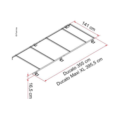 Portapacchi Fiamma Roof Rail Ducato in alluminio con le misure per Ducato e Ducato Maxi XL