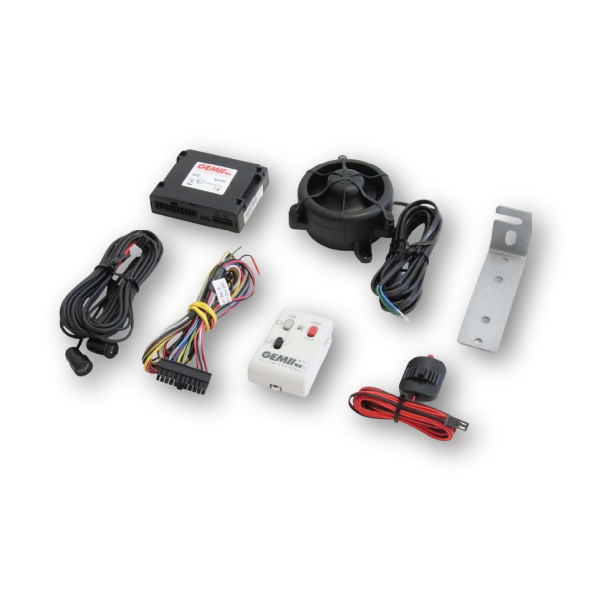 Gemini 033MHW, kit allarme Bluetooth con centralina, sirena, capsule a ultrasuoni, attivatore da parete, cablaggi e staffa