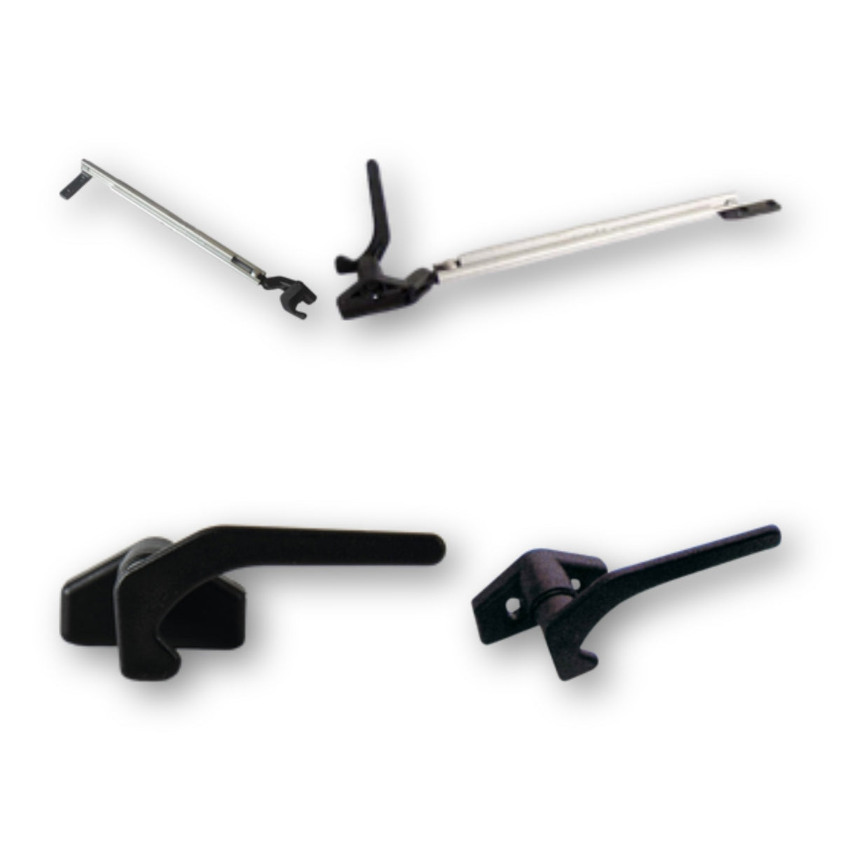 Braccetti Click Clack e maniglie di chiusura Polyplastic per finestre a compasso