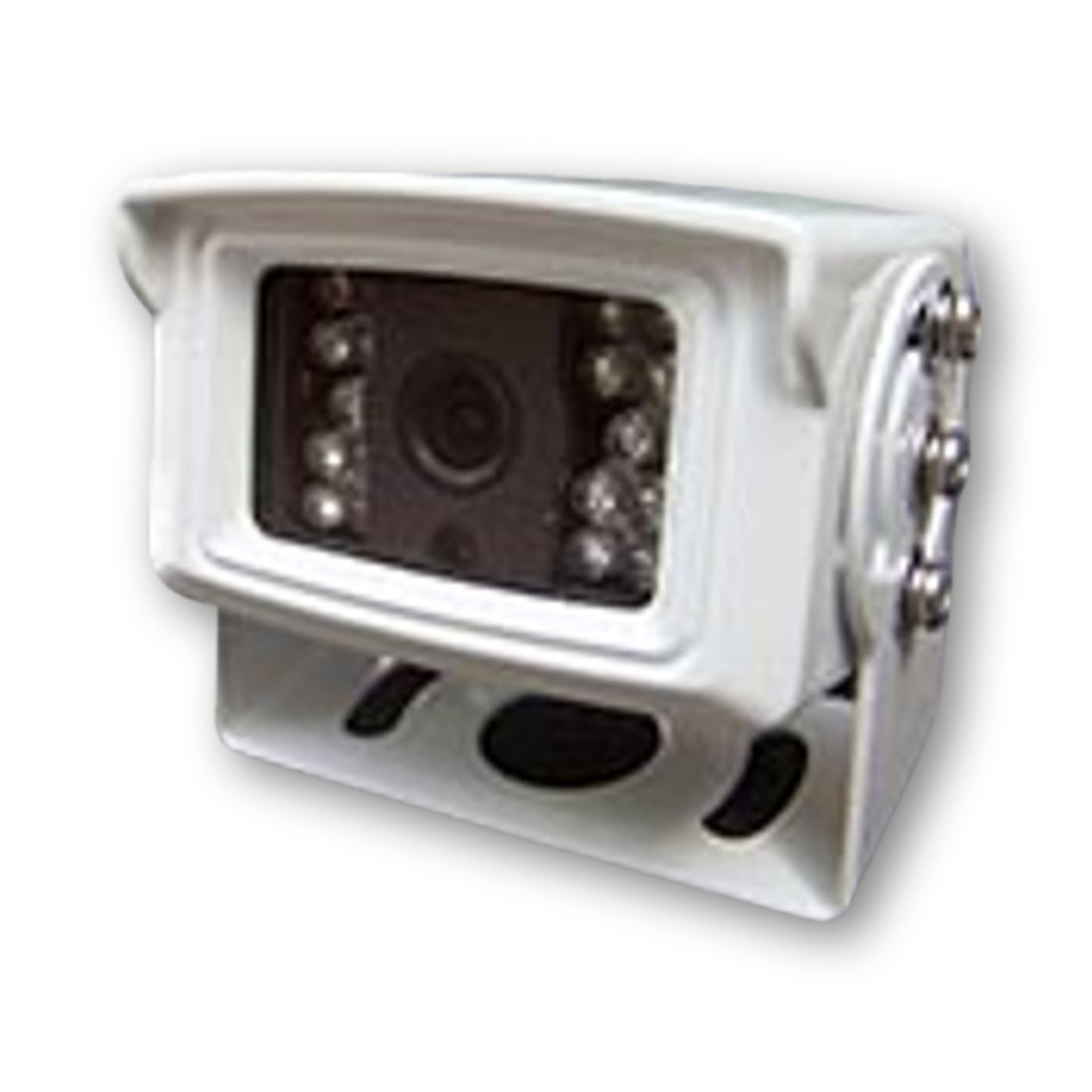 Retrocamera bianca con staffa, tettuccio e LED a infrarossi per la visione notturna