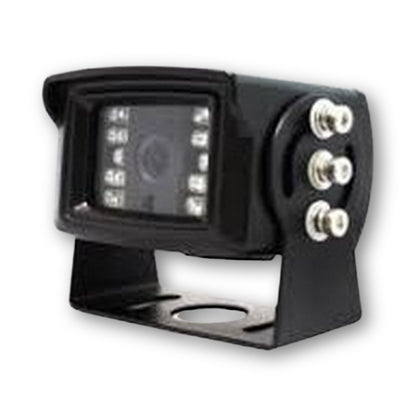 Retrocamera nera con staffa, tettuccio e LED a infrarossi per la visione notturna