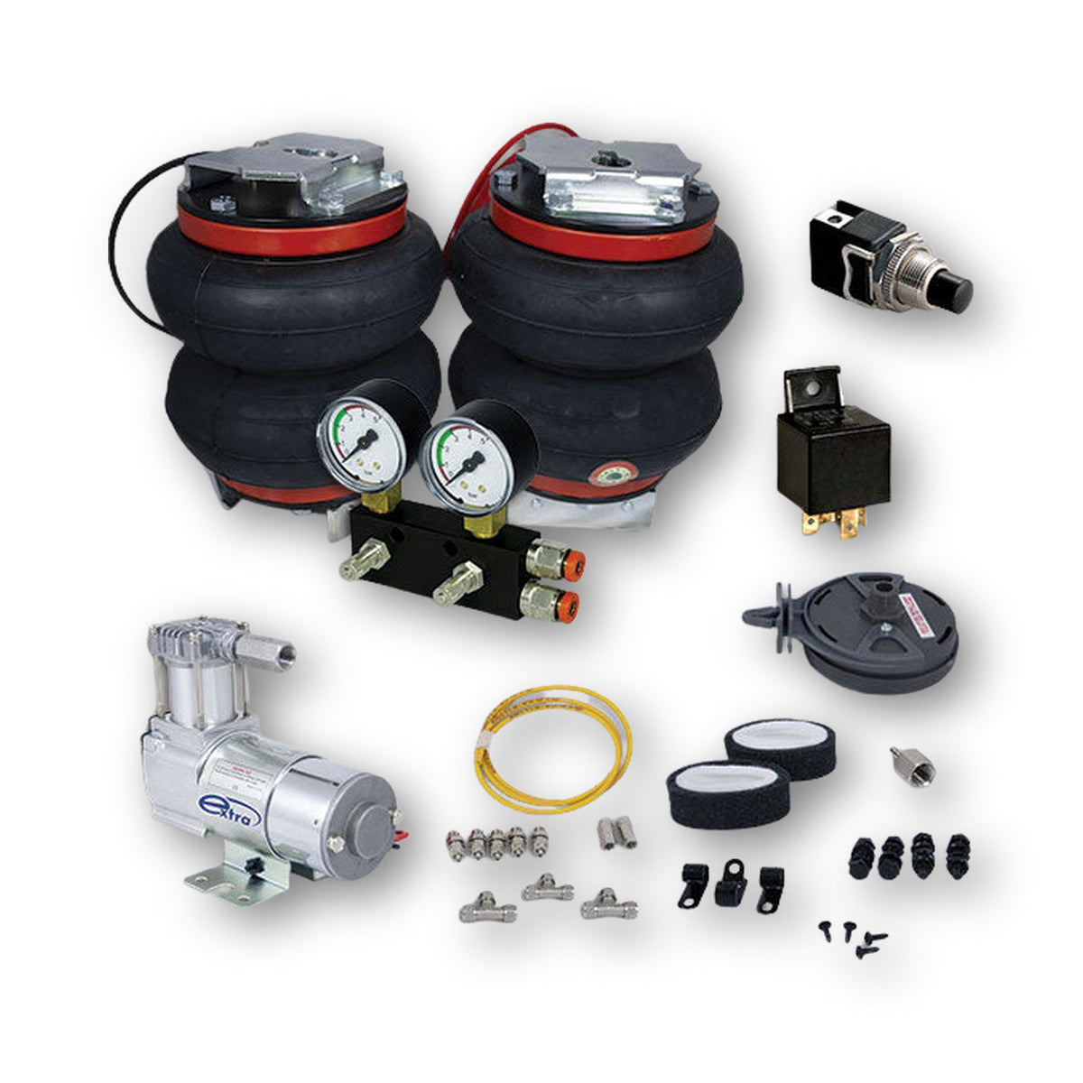Tecnocaravan Air Comfort, sospensioni da 8 pollici per VW Crafter e MAN TGE, kit con compressore 12V, raccordi, relè e pulsante