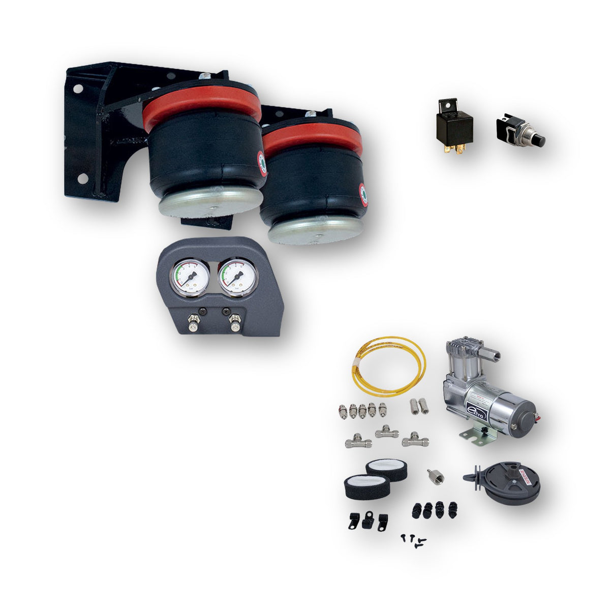 Tecnocaravan Air Comfort, sospensioni per Ducato X244 telaio AMC, kit con compressore 12V, raccordi, relè e pulsante