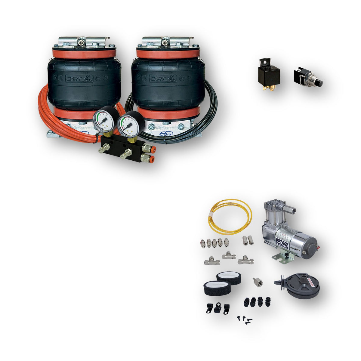 Tecnocaravan Air Comfort, sospensioni per Renault Master a trazione posteriore, kit con compressore 12V, raccordi, relè e pulsante