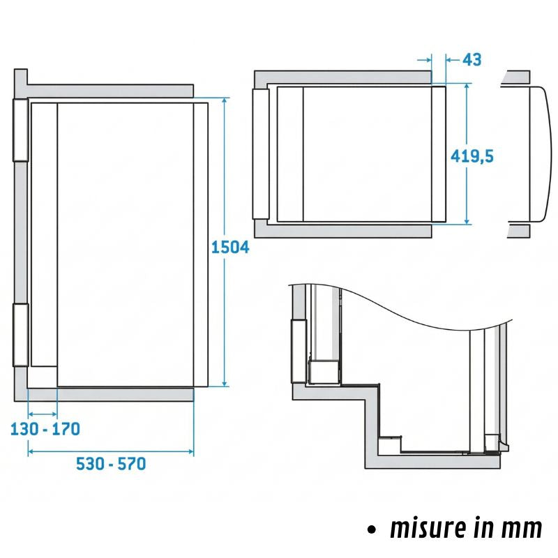 thetford n4141e+ disegno tecnico misure in mm