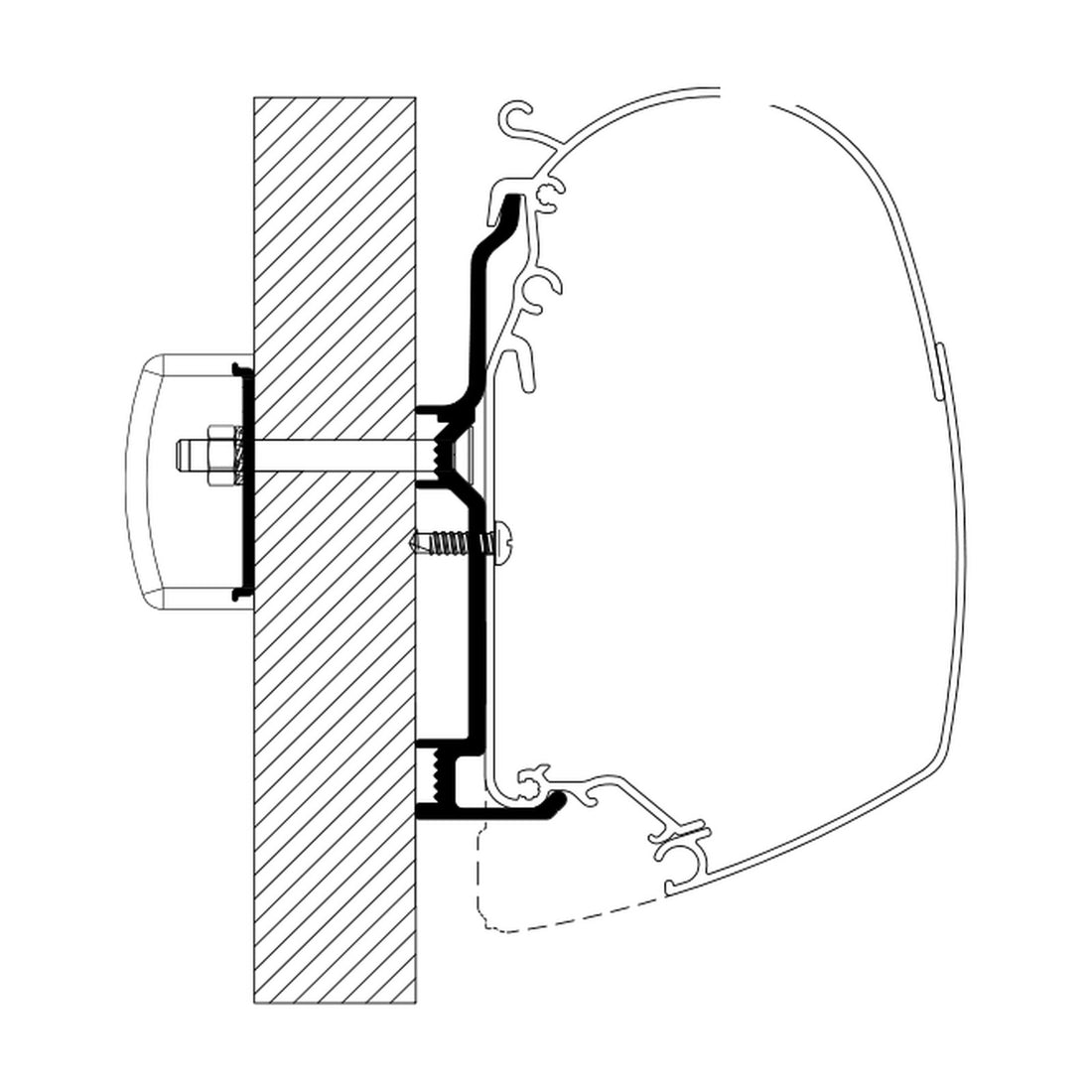 Thule Adattatore Bürstner dal 2017, tendalino a parete: disegno di montaggio