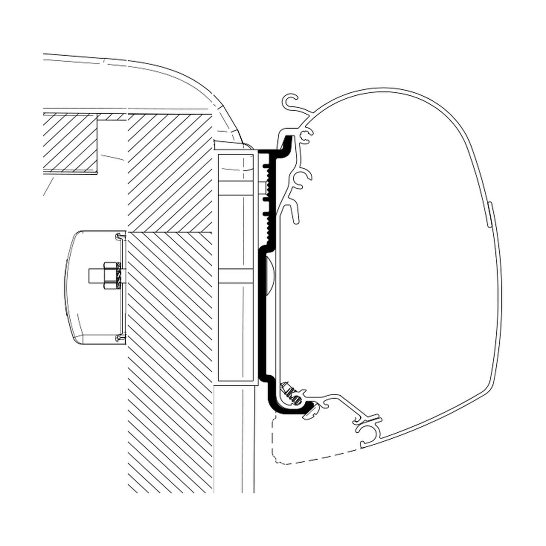 Thule Adattatori Carado e Sunlight, tendalini a parete: disegno di montaggio