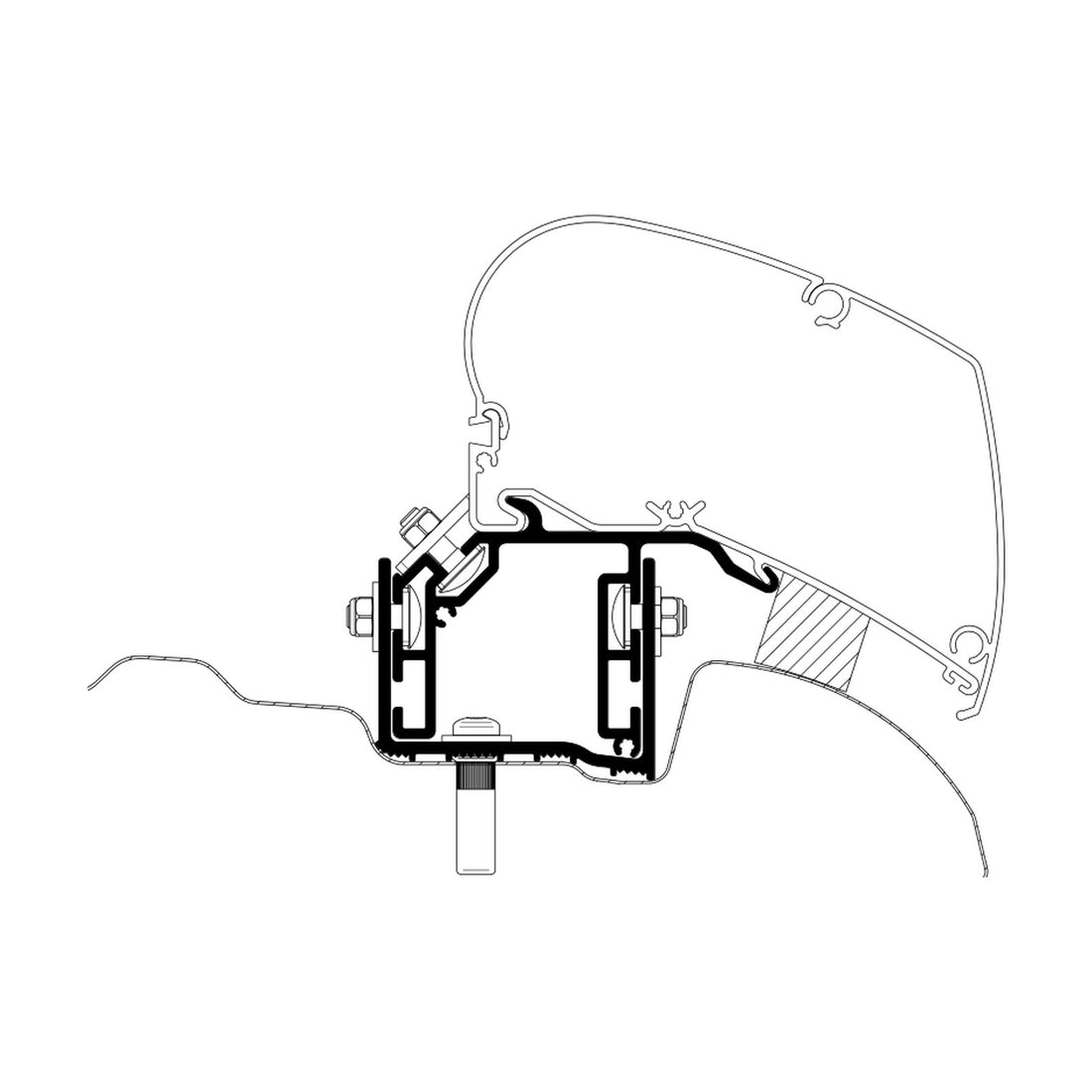 Thule Adattatori Crafter e TGE H3, tendalino a tetto: disegno di montaggio