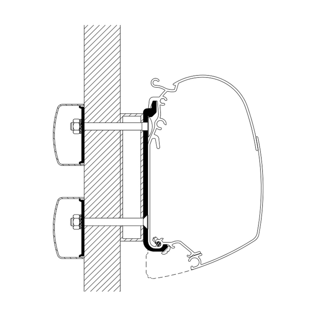 Thule Adattatori Dethleffs Globebus, tendalini a parete: disegno di montaggio
