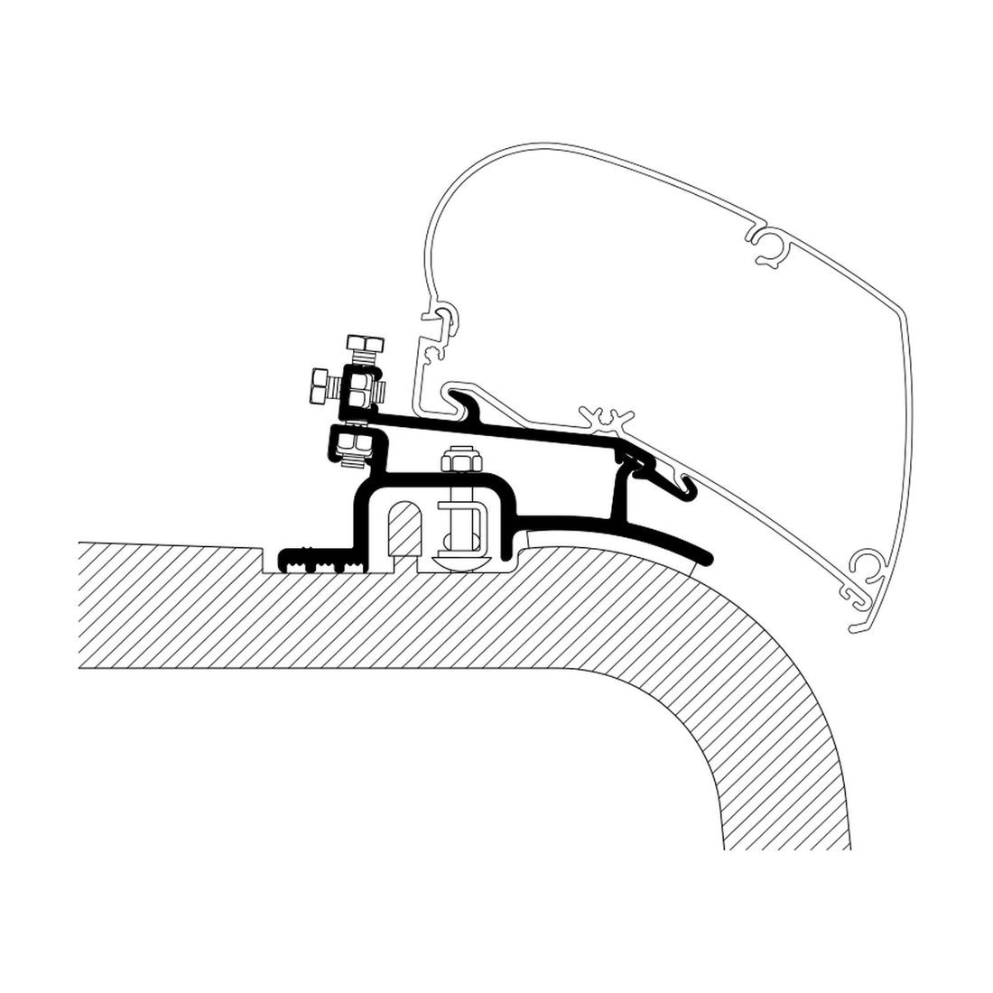 Thule Adattatori Ducato 1994-2006, tendalino a tetto: disegno di montaggio