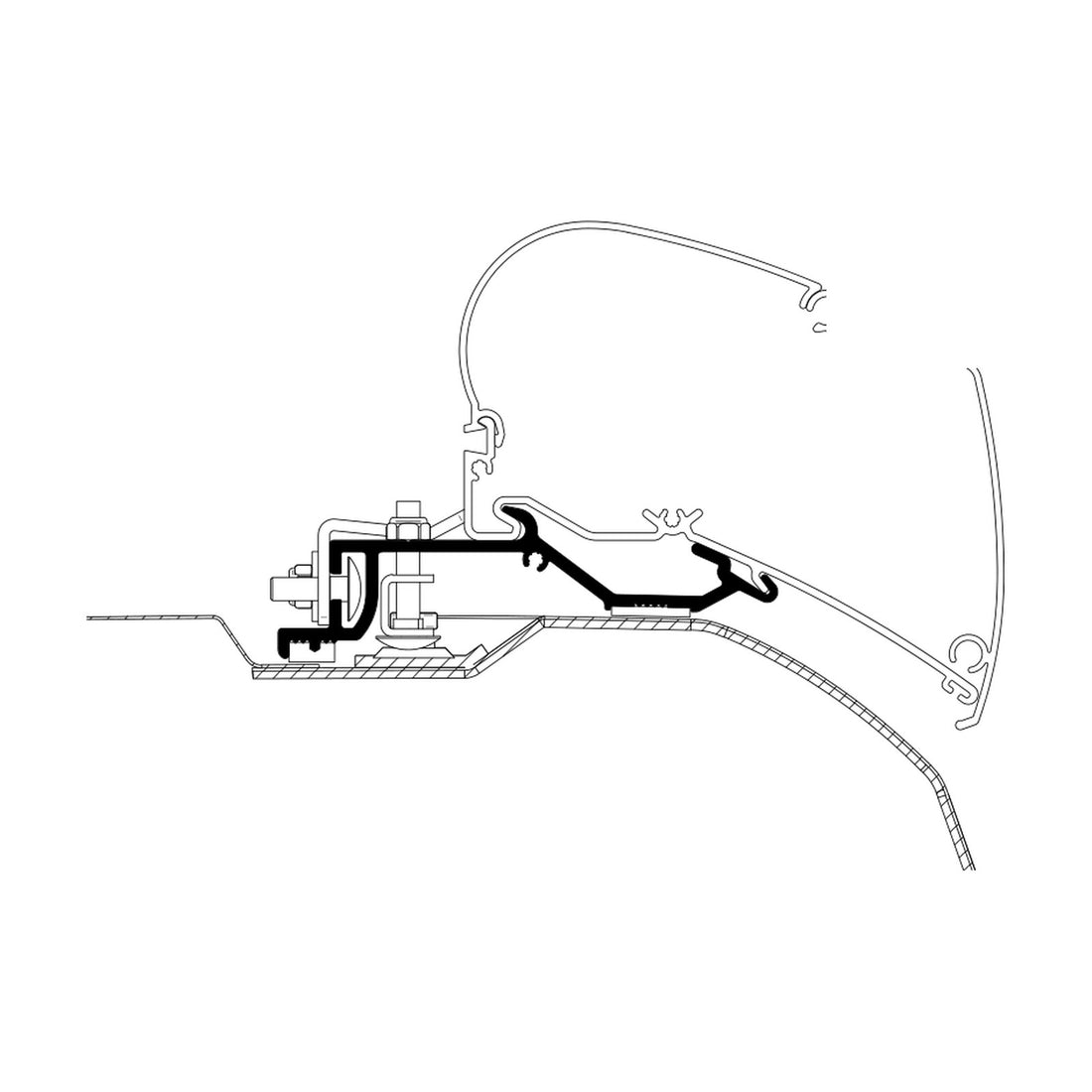 Thule Adattatori Ducato H2 dal 2006, tendalino a tetto: disegno di montaggio