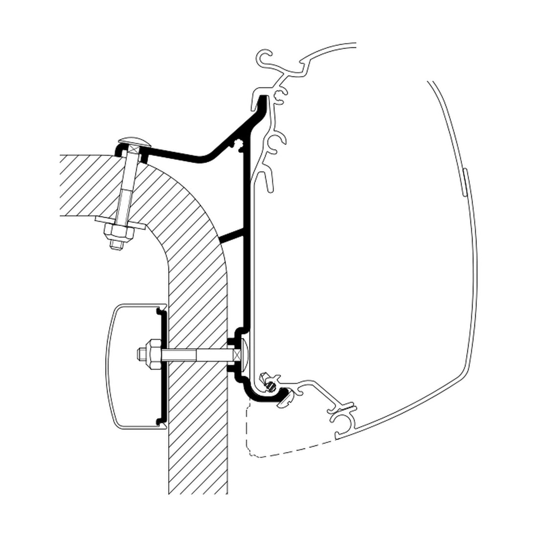 Thule Adattatori Hymer B2 ed Eriba, tendalini a parete: disegno di montaggio