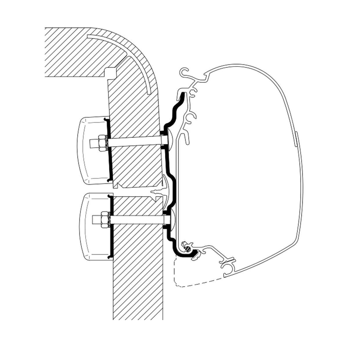 Thule Adattatori Hymer dal 2012, tendalini a parete: disegno di montaggio