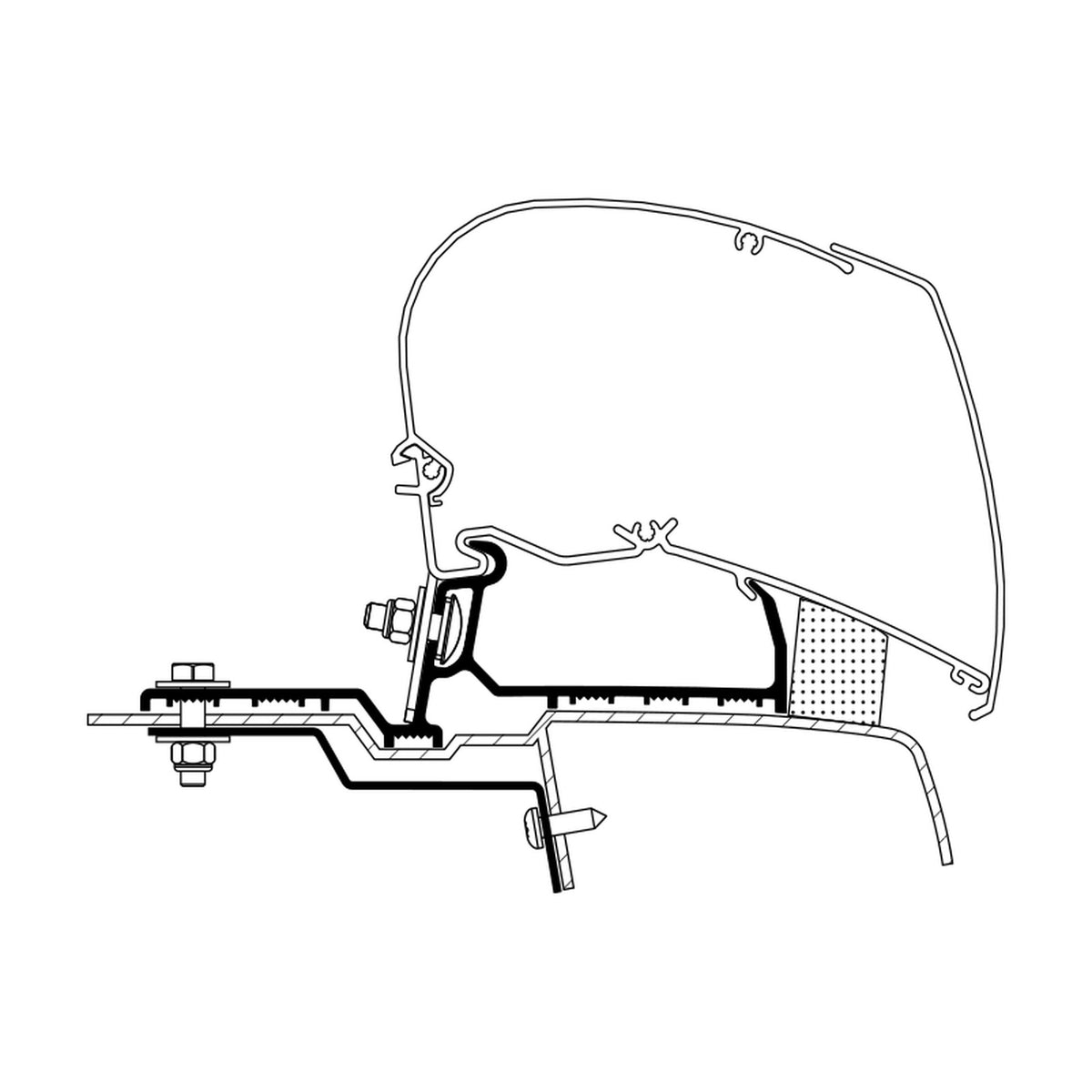 Thule Adattatori Master e Movano H2, tendalino a tetto: disegno di montaggio