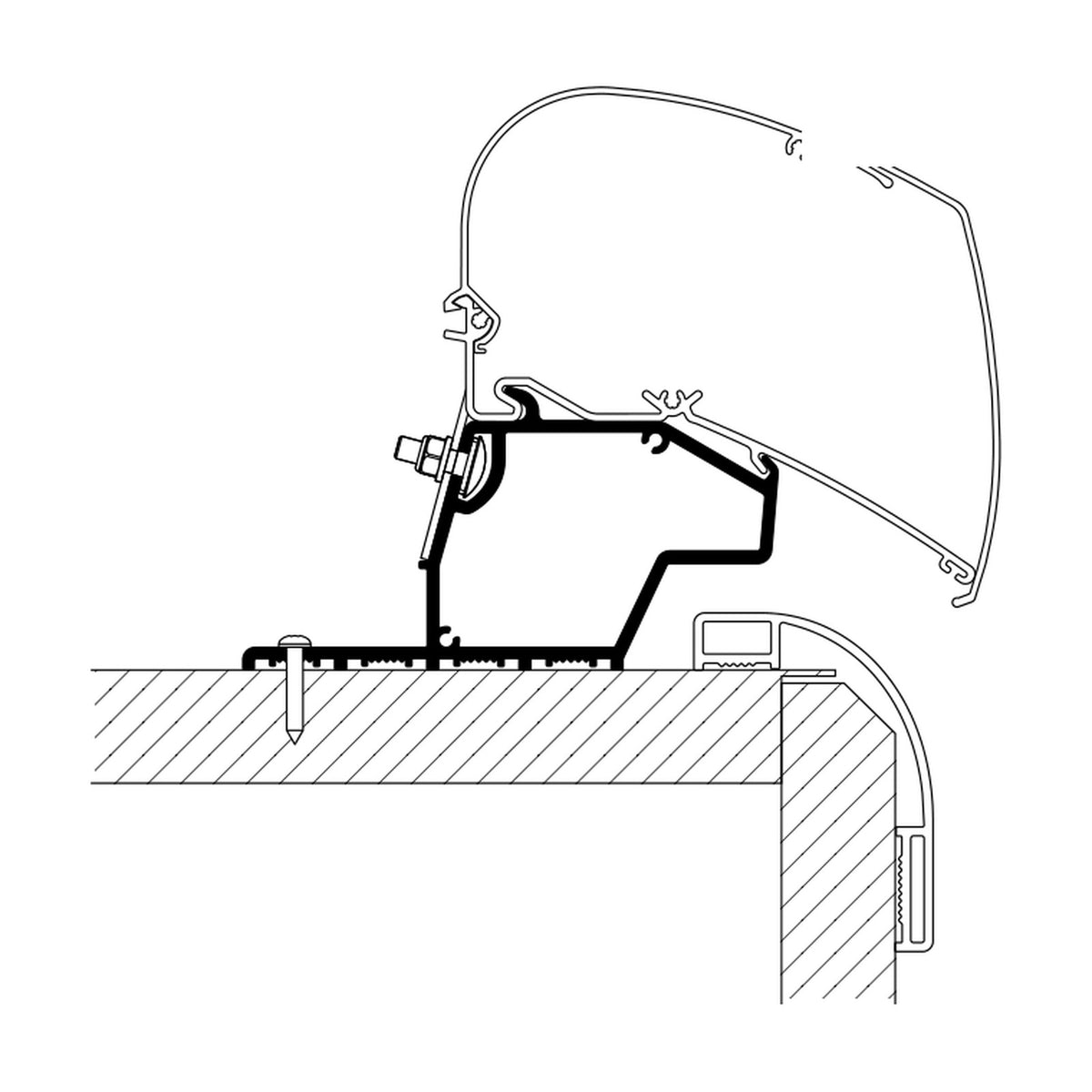 Thule Adattatori Mobilvetta dal 2024, tendalino a tetto: disegno di montaggio
