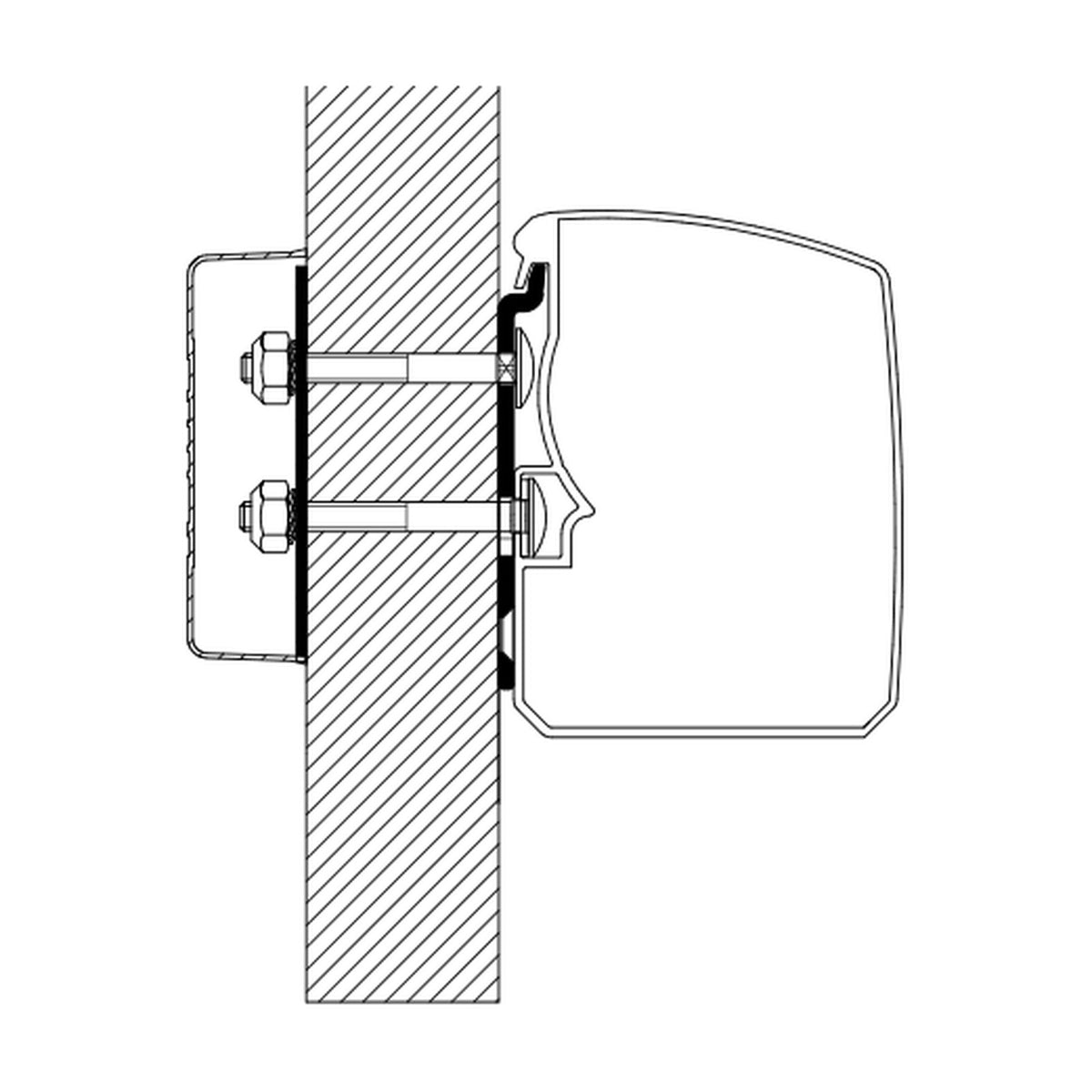 Thule Adattatori per tendalino Omnistor 3200, minivan, versione FLAT WALL: disegno di montaggio