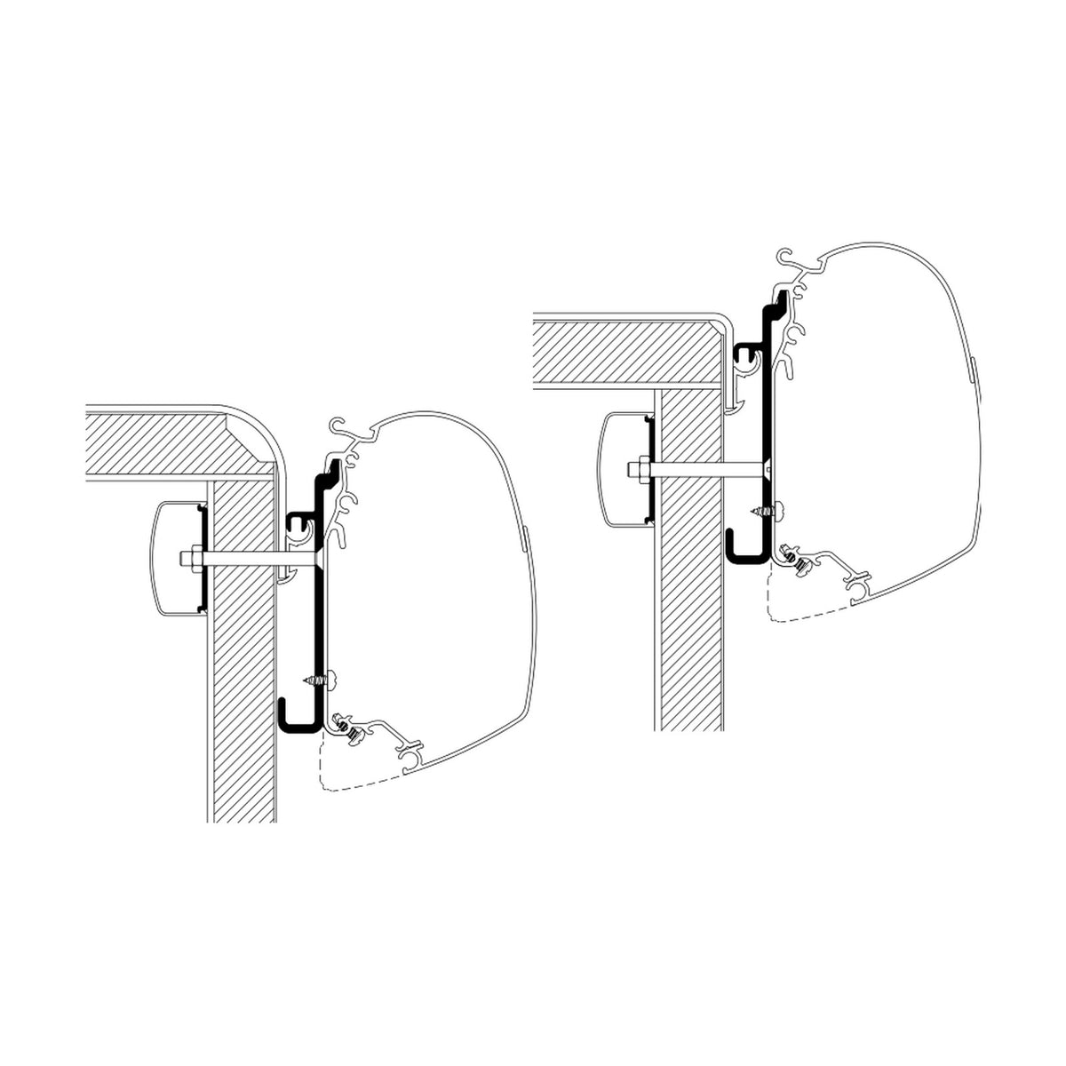 Thule Adattatori Rapido serie 7, 8 e 9, tendalini: disegno di montaggio