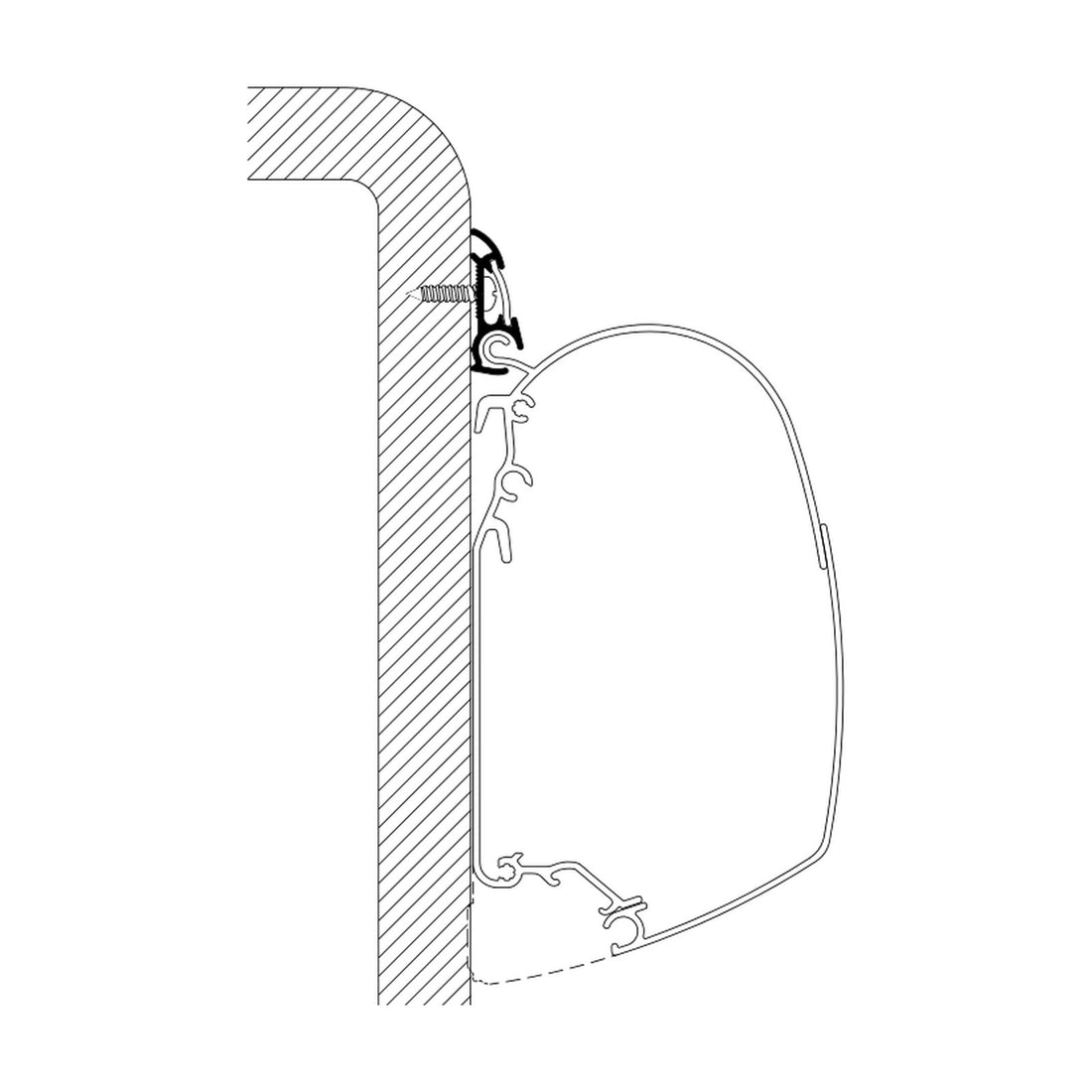 Thule Caravan Rail Luxe, profilo per tendalini a parete: disegno di montaggio