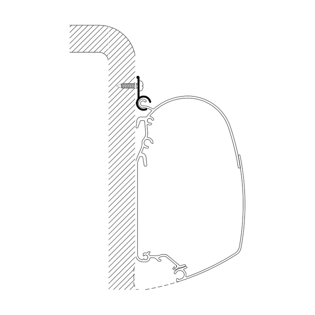 Thule Caravan Rail, profilo per tendalini a parete: disegno di montaggio