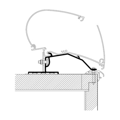 Thule Caravan Roof Adapter, tendalini a tetto caravan, versione SET 3 × 100CM: disegno di montaggio